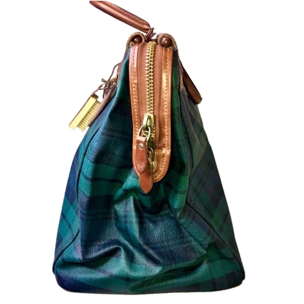 RALPH LAUREN Black Watch Plaid Blue Green Doctors Boston Weekend Overnight Bag